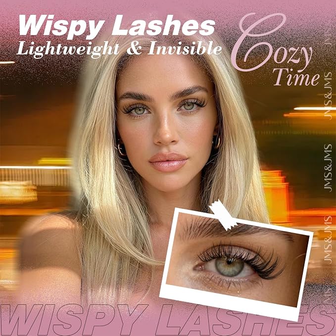JMS&JMS Natural Lash Clusters Wispy Eyelash Extensions Invisible Thin Band | Eyelash Cluster 8-16mm C Curl DIY Lash Extensions with Clear Band Individual Lashes Clusters for Natural Look