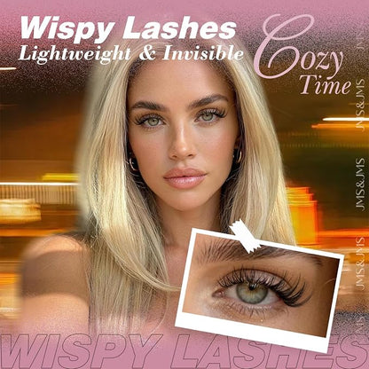 JMS&JMS Natural Lash Clusters Wispy Eyelash Extensions Invisible Thin Band | Eyelash Cluster 8-16mm C Curl DIY Lash Extensions with Clear Band Individual Lashes Clusters for Natural Look