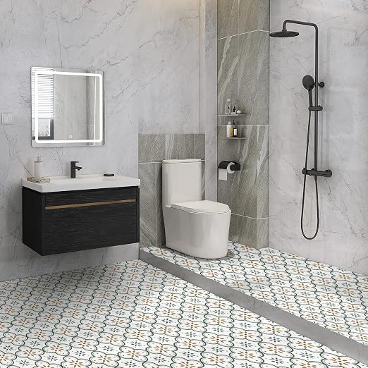 Peel & Stick Floor Tiles Self Adhesive Vinyl Flooring for Kitchen Bathroom Laundry Room Pet House Fireplasce 8"x8" 10 Sheets Removable Floor Stickers Home Decor DIY (Green)