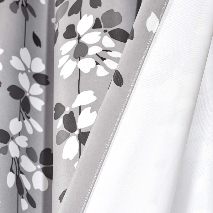 Lush Decor Weeping Flower Light Filtering Window Curtain Panels, Pair, 52"W x 63"L + 2" Header, Gray - Charming Modern Floral Curtains for Living Room, Dining Room, & Bedroom