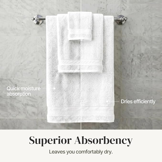 Modern Threads - Spun Loft 6-Piece 100% Combed Cotton Towel Set - Bath Towels, Hand Towels, & Washcloths - Super Absorbent & Quick Dry - 600 GSM - Soft & Plush, White