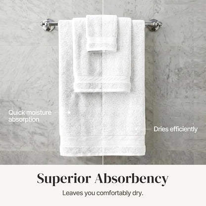Modern Threads - Spun Loft 6-Piece 100% Combed Cotton Towel Set - Bath Towels, Hand Towels, & Washcloths - Super Absorbent & Quick Dry - 600 GSM - Soft & Plush, White