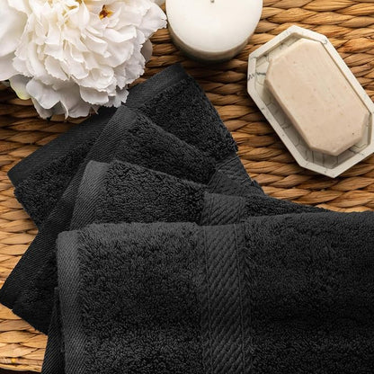 SUPERIOR Egyptian Cotton Plush & Absorbent, Hand Towel Set of 4, Black | Quick Dry, Soft Luxury Towel Set, Bath Essentials for Bathroom, Guest Bath, Spa, 4 Piece Set, Madeline Towels