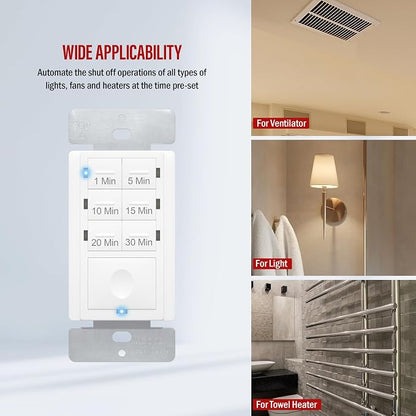 Broan-NuTone BHFLED80 PowerHeat Bathroom Exhaust Fan, Heater, and LED Light Combination, 80 CFM & ENERLITES Countdown Timer Switch for bathroom fans and household lights