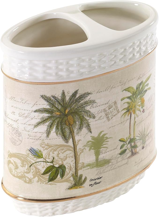 Avanti Linens - Toothbrush Holder, Ceramic Bathroom Accessories, Tropical Inspired Home Decor (Colony Palm Collection)