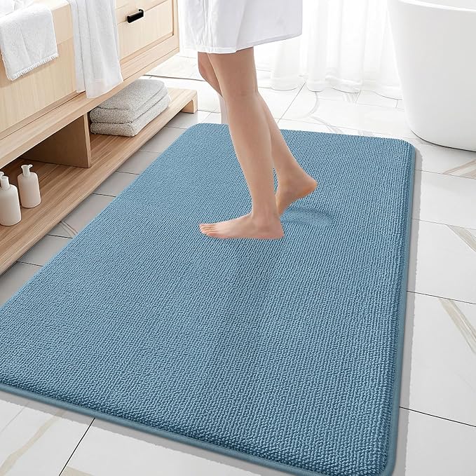 OLANLY Memory Foam Large Bathroom Rugs 59x35, Absorbent Bath Mat, Airy Blue | Soft Quick Dry Bath Rugs, Non-Slip Carpet, Machine Washable Mat for Bathroom Floor, Tub and Shower, Home Decor Accessories