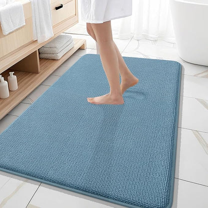 OLANLY Memory Foam Large Bathroom Rugs 59x35, Absorbent Bath Mat, Airy Blue | Soft Quick Dry Bath Rugs, Non-Slip Carpet, Machine Washable Mat for Bathroom Floor, Tub and Shower, Home Decor Accessories