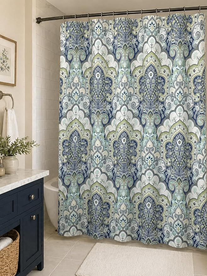 Hotel Quality Fabric Bathroom Shower Curtain: Floral Paisley Moroccan Damask (72 x 70 inches)