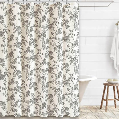 WOUVMA Black Shower Curtain Floral Cotton Linen Cottagecore Shower Curtain for Bathroom 72" W x 84" L