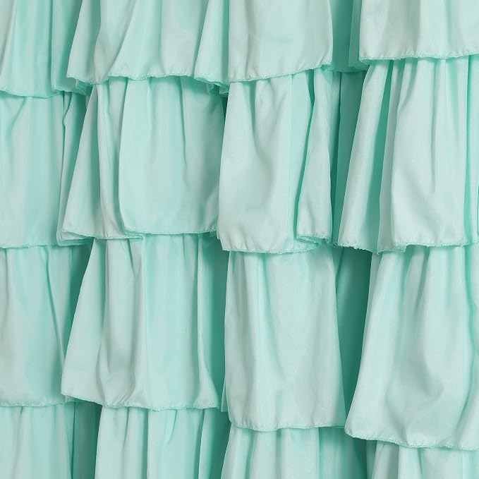 Lush Decor Ruffle Shower Curtain | Floral Textured Vintage Chic Farmhouse Style Design, Light Turquoise, 72" x 72"