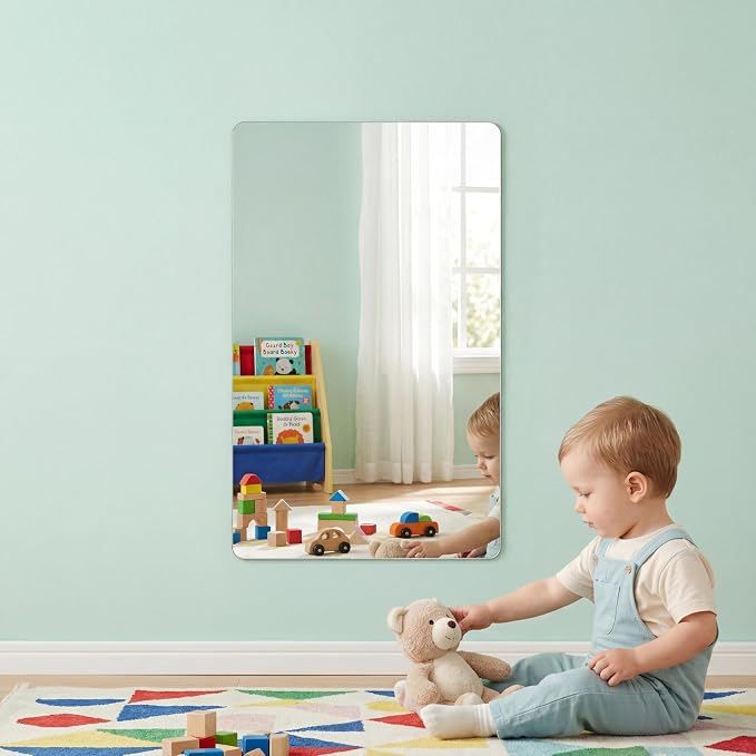 iCAGY Acrylic Mirror for Wall Kids Adults Bedroom Door Closet | Shatterproof, Self-Adhesive, Lightweight, Plastic Mirror Tile Sheet, Reflective, Safe, Plexiglass, 6x8 inch 1 Pcs