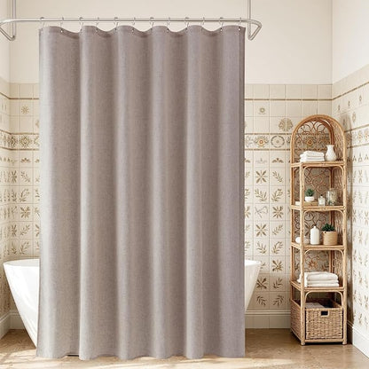Extra Long Linen Shower Curtain 84 Inch Long for Bathroom Shower Curtains Set with Hooks Boho Farmhouse Fabric Neutral Cloth Modern Cottage Core Waterproof,Ecru