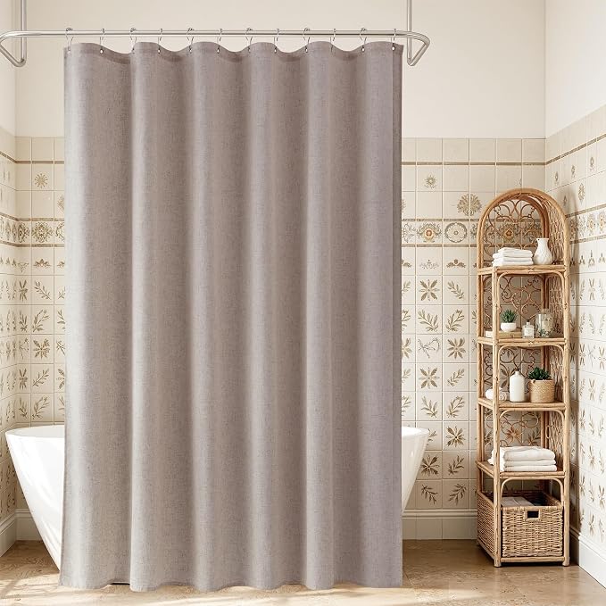 Linen Shower Curtain 72 Inch Long for Bathroom Boho Farmhouse Fabric Shower Curtains Set with Hooks Neutral Cloth Modern Cottage Core Waterproof 72x72,Ecru
