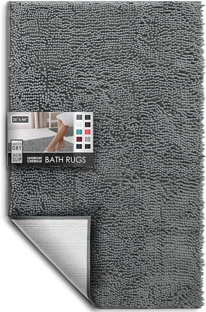 Hearth & Harbor Bathroom Rugs, Chenille Bath Mat - Machine Washable Bath Mats for Bathroom Non-Slip Backing Rubber, Quick Dry Bathroom Mat