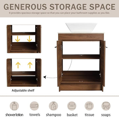 24" Bathroom Vanity with Sink, 24 Inch Freestanding Bathroom Vanity Combo, Single Sink Modern Brown Floor Standing Cabinet Set with Ample Storage(BRE101, 24 * 18)