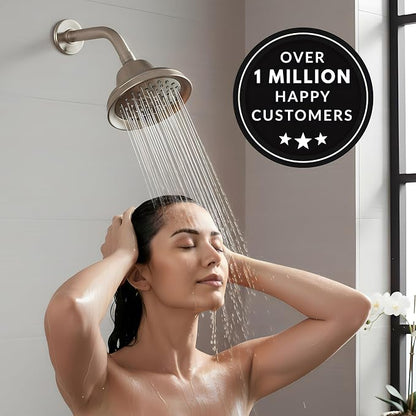 Aqua Elegante Massage Shower Head With Mist - 2.5 GPM - Brushed Nickel | High Pressure Boosting, 6 Function Adjustable Massaging Rainfall Showerhead For Low Flow Baths With Water Saving Nozzles