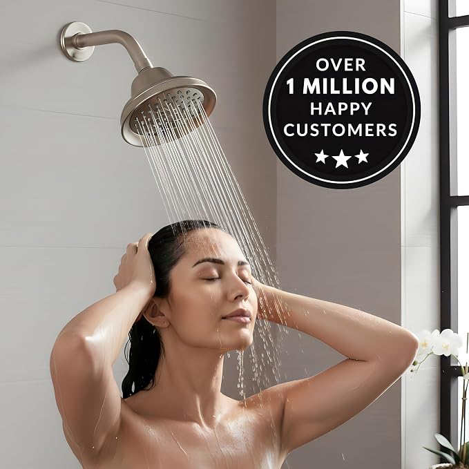 Aqua Elegante Massage Shower Head With Mist - 1.8 GPM - Brushed Nickel | High Pressure Boosting, 6 Function Adjustable Massaging Rainfall Showerhead For Low Flow Baths With Water Saving Nozzles
