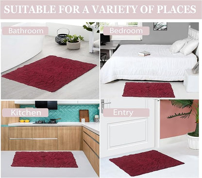 Home Weavers Bell Flower Collection 100% Cotton Tufted Bath Rugs, Extra Soft and Absorbent Bath Rugs, Non-Slip Bath Mats, Machine Washable, Bath Mats for Bathroom Floor and Tub, 17"x30" Slice Rug, Red
