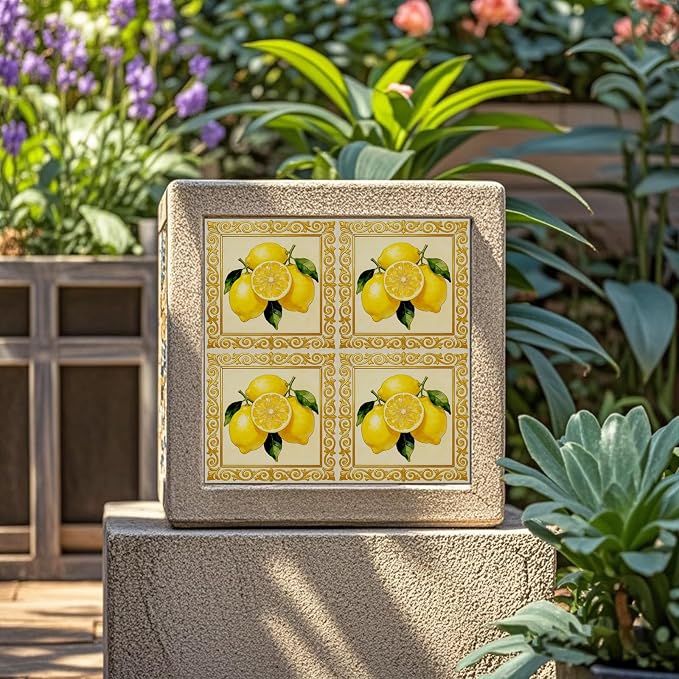 36 Pcs 4 Styles Retro Lemon Patten Tile Sticker Lemon Blossom Patten Wall Tile Stickers Waterproof Self Adhesive Stick on Decals for Kitchen Bathroom Wall Art 4×4 Inch