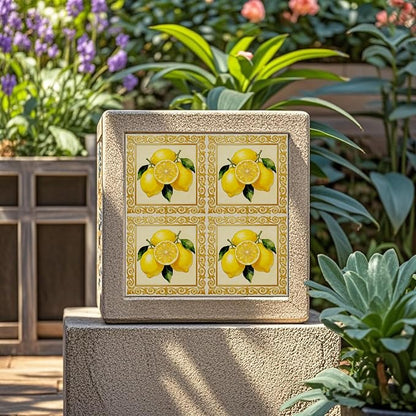 36 Pcs 4 Styles Retro Lemon Patten Tile Sticker Lemon Blossom Patten Wall Tile Stickers Waterproof Self Adhesive Stick on Decals for Kitchen Bathroom Wall Art 4×4 Inch