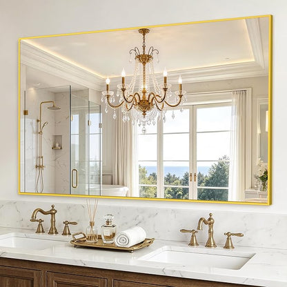 Bathroom Vanity Mirror for Over Sink, 60x36 Inch Matte Gold Mirror | Shatterproof Tempered Glass, Anti-Rust Metal Frame, Rectangle Wall Mirrors for Bedroom, Living Room & Entryway