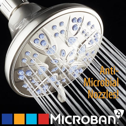 AquaDance Antimicrobial – Anti-Clog High-Pressure 6-Setting Shower Head with Microban Nozzle Protection from Growth of Mold, Mildew & Bacteria for Stronger Shower! 4" Sunset Blue