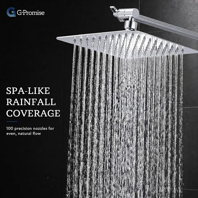 G-Promise All Metal 8" Rain Shower Head with Handheld for Bathroom Upgrade | All Metal, Built to Last, Easy Install, Adjustable Height & Angle for All Heights, Extra Long Hose, Modern Upgrade