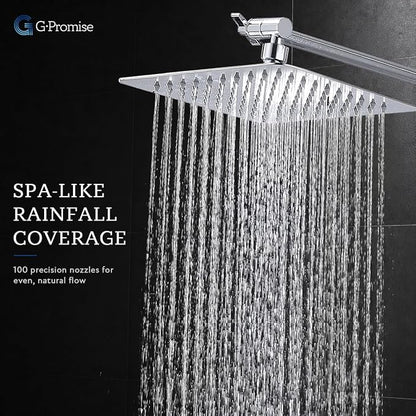 G-Promise All Metal 8" Rain Shower Head with Handheld for Bathroom Upgrade | All Metal, Built to Last, Easy Install, Adjustable Height & Angle for All Heights, Extra Long Hose, Modern Upgrade