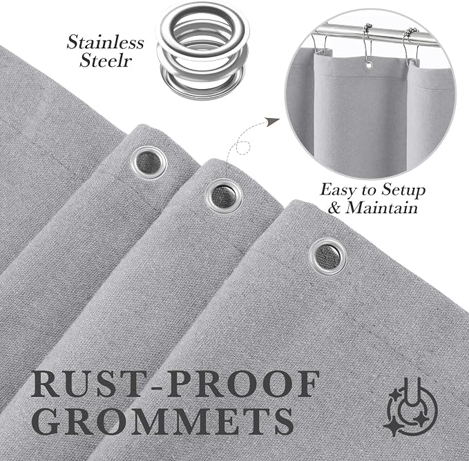 Light Grey Linen Shower Curtain Farmhouse Bathroom Decor 72x72 In | Boho Bathroom Decor,12 Sturdy Stainless Steel Sliding Hangers,Rustic Country Style,Linen Shower Curtains for Bathroom