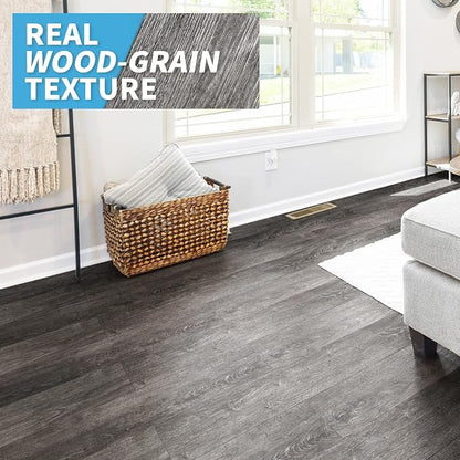 Art3d 36-Pack 54 Sq.ft Peel and Stick Floor Tiles Vinyl Plank Flooring Wood Look, Adhesive and Waterproof Tile Sticker for Bedroom, Living Room, Kitchen, RV in Ebony