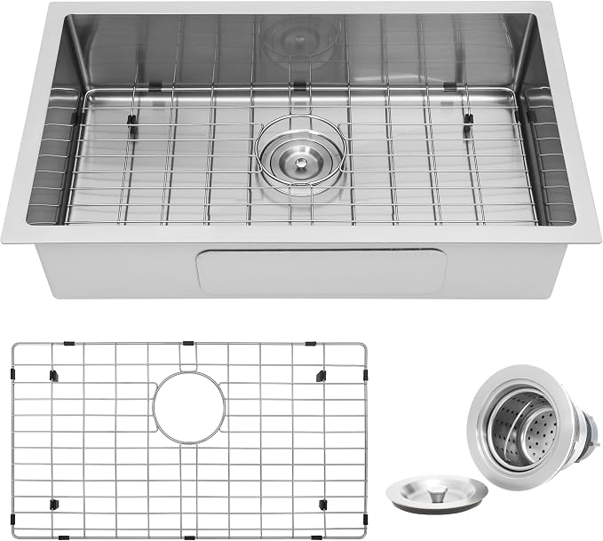 Kitsitchen RV Ktichen Sink,16 Gauge T304 Stainless Steel Undermount Kitchen Sinks with Sink Drain Strainer & Bottom Gird, 27" x 16" x 7" Single Bowl Drop In Kitchen Sink for RV, Outdoor and Bathroom