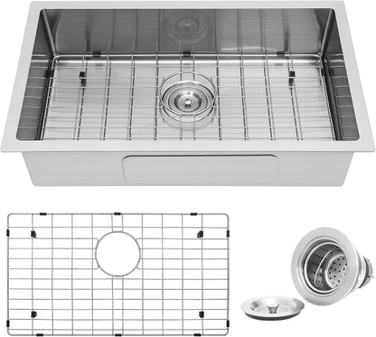 Kitsitchen RV Ktichen Sink,16 Gauge T304 Stainless Steel Undermount Kitchen Sinks with Sink Drain Strainer & Bottom Gird, 27" x 16" x 7" Single Bowl Drop In Kitchen Sink for RV, Outdoor and Bathroom