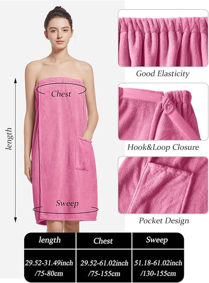 Women'S Soft Wrap Towel Full Length，Bath Robe After Shower Female Plush Long，Spa Bathrobes Lightweight With Pockets