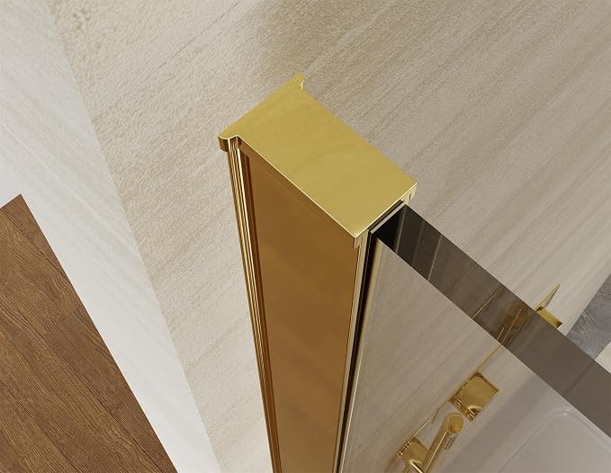 Shower Screen 34" x 74" Half Frameless Shower Wall Panel, Tempered Glass 3/8 inch, Easy to clean Coating, Fixed Glass Shower Door with Hardware (Brushed Gold)