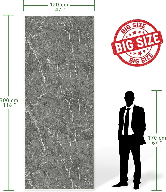 Marble Peel and Stick Waterproof Wall Paneling, 118" x 47" Bardiglio Grey Matte Finish Self-Adhesive Backsplash Tile Vinyl Wall Panel for Kitchen Bathroom Wall Decor, Covers 38.75 Sq. Ft.