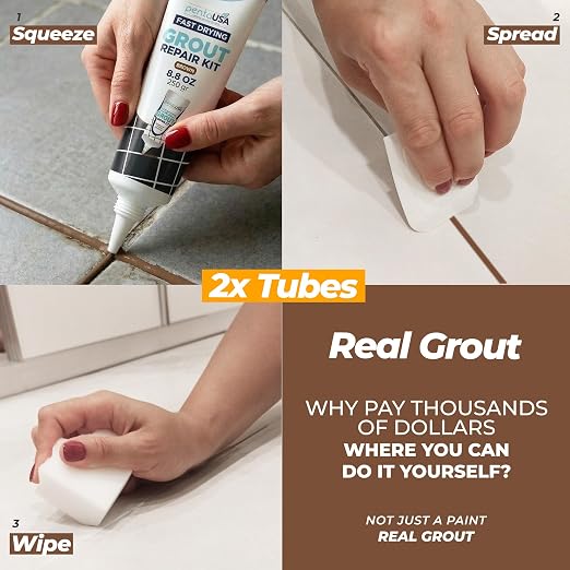 Premixed Tile Grout Repair - Beige Brown 2-Pack (17.6oz/500g) | Acrylic sanded formula, for bathroom shower kitchen tile, water-resistant, 24-hour cure, 58 sq ft, value 2-pack
