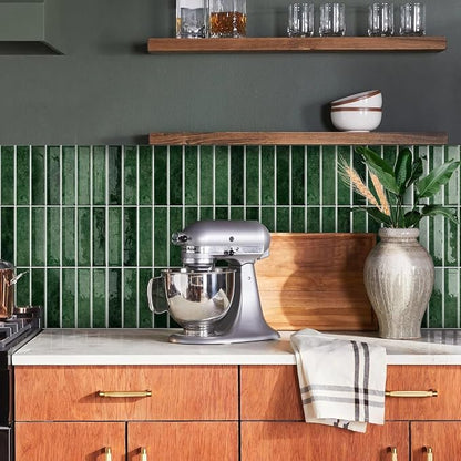 MORCART 20PCS 11.8"x11.8" Peel and Stick Backsplash, Deep Green | 3D Adhesive Waterproof Wall Tiles for Kitchen, Bathroom, Living Room, Laundry Room, Subway Tiles