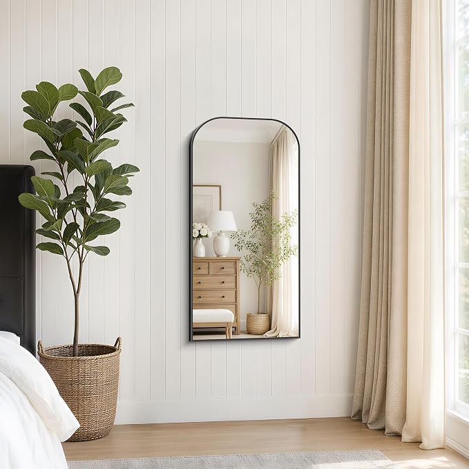 YIROMAN Bathroom Mirrors for Over Sink,18"x36" Black Bathroom Vanity Mirror | Thin Brushed Aluminum Frame,HD tempered glass, Rectangular,Rounded & Right-angle Corners,Sink,Entryway,Bedroom