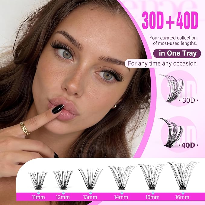 Lash Clusters 480pcs Individual Lashes 30D 40D Cluster Eyelash Extensions 11-16mm Eyelash Clusters Lash Extensions for Self Application (30D&40D, 0.07D, 11-16mm Value Pack)