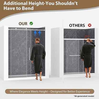 49-54" W x 76" H Frameless Sliding Shower Doors Brushed Nickel | 1/4''(6mm) Tempered Glass,Explosion Proof Film,Nano Coating,Stainless Steel Hardware,Easy to Clean,Customizable Width