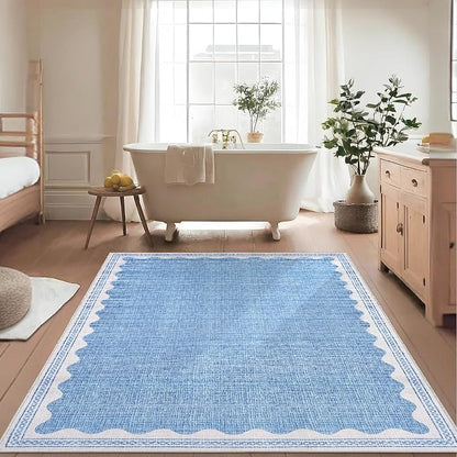 Garvee Entryway Rug 3x5 Washable Bordered Modern Rug Foldable Low Pile Blue | Stain-Resistant Carpet Ultra Soft Non Slip Lightweight Rugs Indoor Non-Shedding Mat for Kitchen Bedroom Nursery Entrance
