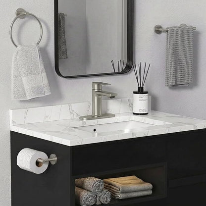 BELZ Nickel Bathroom Faucet, Lead-Free 1 or 3 Hole (4") Vanity Sink Faucet | NSF372 Compliant, Anti-corrosion Coating, 6'' Single Handle Sink Faucet with pop-up drain & hot/cold hoses, Easy DIY Install