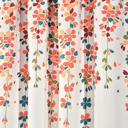 Lush Decor Weeping Flower Light Filtering Window Curtain Panels, Pair, 52"W x 63"L + 2" Header, Turquoise & Tangerine - Charming Modern Floral Curtains for Living Room, Dining Room, & Bedroom