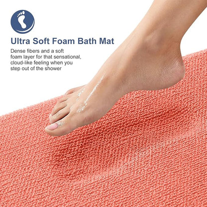 OLANLY Thick Memory Foam Bathroom Rugs 30x20, Absorbent Bath Mat, Coral | Soft Quick Dry Bath Rugs, Non-Slip, Machine Washable Carpet for Bathroom Floor, Tub and Shower, Home Decor Accessories