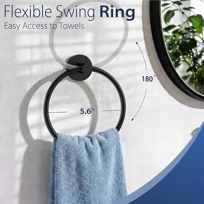 5-Piece Matte Black Bathroom Towel Bar Set,24" Bathroom Hardware Kit | Total 26 Inch Towel Racks for Bathroom Wall Mounted,SUS304 Stainless Steel Towel Bar for Bathroom, Kitchen, Laundry