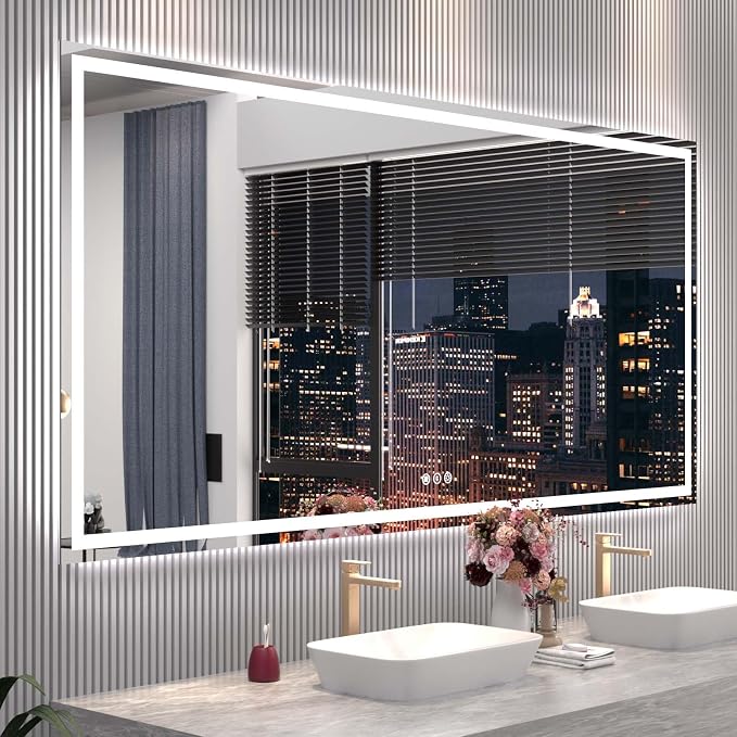 Snowdool 84 x 40 in LED Bathroom Mirror, Front and Backlit, Anti-Fog | Front and Backlit, 3 Color Temperatures, Anti-Fog, Tempered Glass