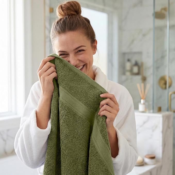 Superior Egyptian Cotton Plush Absorbent, Bath Towel Set of 4, Forest Green | Quick Dry, Soft Luxury Towel Set, Bath Essentials for Bathroom, Guest Bath, Spa, 4 Piece Bath, Madeline Towels