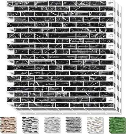 URCOLOR 10-Sheet Peel and Stick Backsplash Tile for Kitchen - 12”×12” Stick on Wall Tile for Bathroom, Black