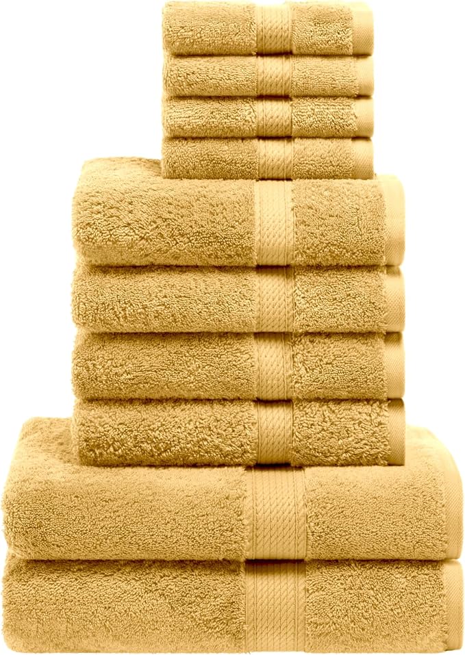 Superior Egyptian Cotton Ultra Plush & Absorbent, 10 Piece Set, Gold | Quick Dry, Soft Luxury Towel Set, Bath Essentials, Guest Bath, Spa, 2 Bath, 4 Hand, 4 Face Towels, Madeline Towels