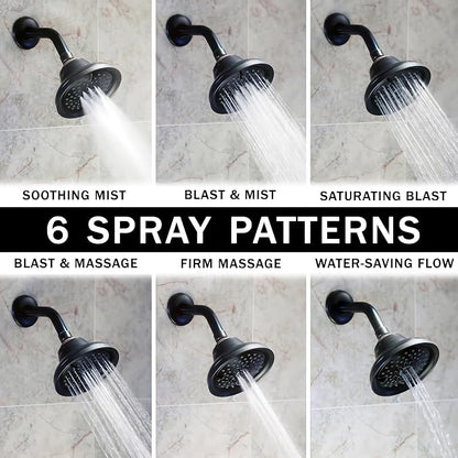 Aqua Elegante Massage Shower Head With Mist - 2.5 GPM - Oil-Rubbed Bronze | High Pressure Boosting, 6 Function Adjustable Massaging Rainfall Showerhead For Low Flow Baths With Water Saving Nozzles